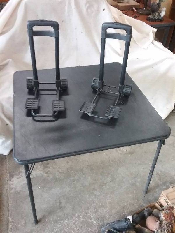 lot 65 image: Lot - Folding Card Table & (2) Folding Carts