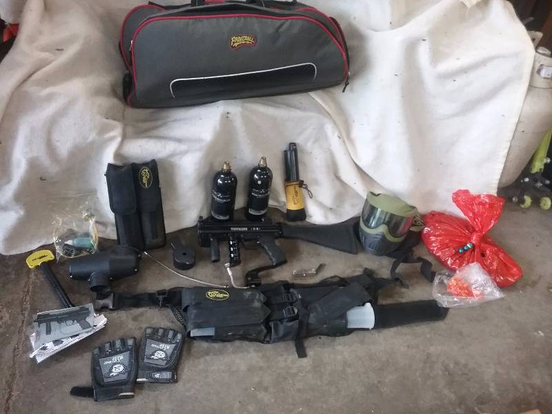 lot 74 image: Tippmann A-5 Painball Gun & Accessories.  WOW  Loaded Package Deal