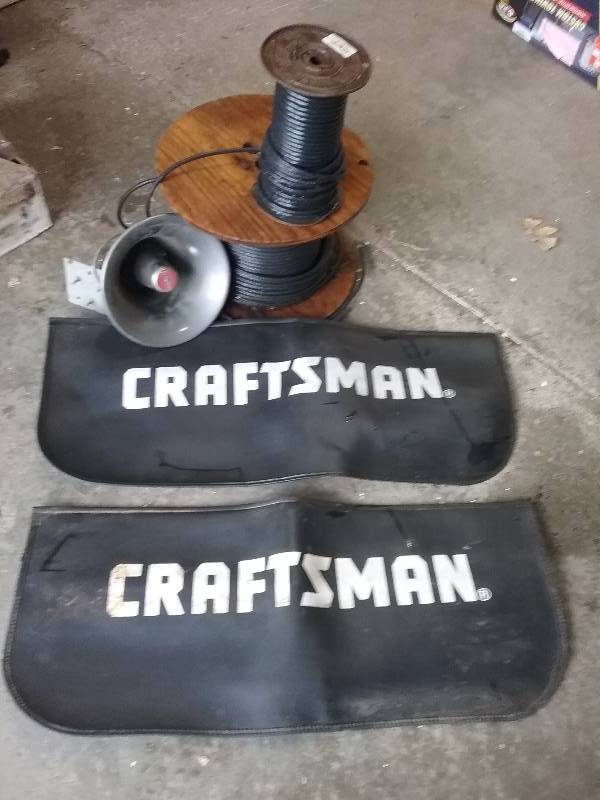 lot 85 image: Lot - Atlas Sound PA Speaker, Wires, Craftsman Covers.