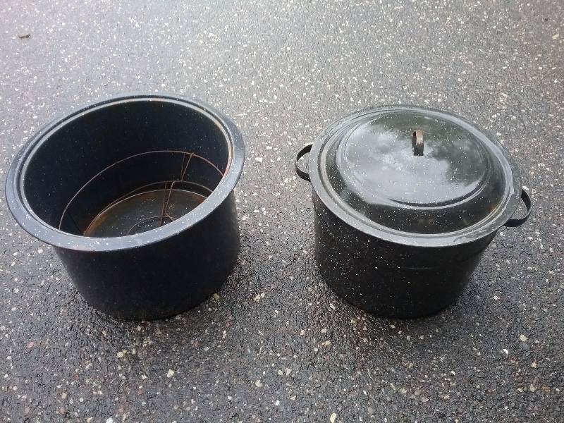 lot 96 image: Lot - Enamel Canning Pots