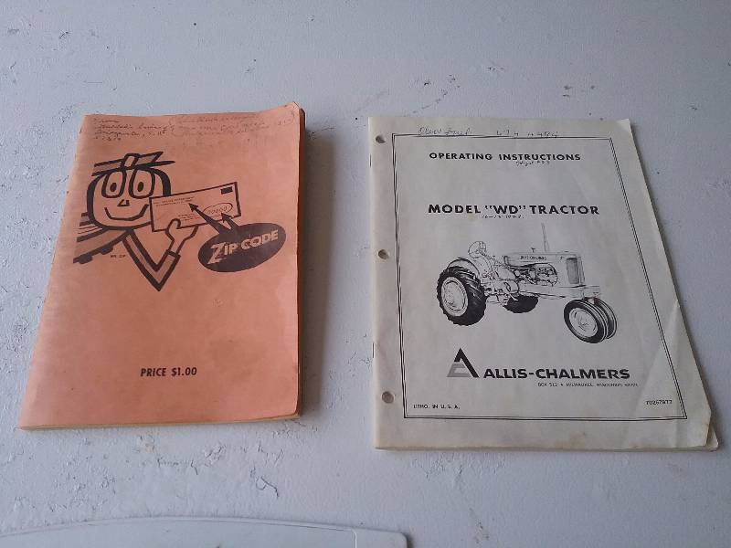 lot 110 image: Lot - Allis Chalmers Model WD Tractor Operating Manual & Vintage US Zip Code Booklet