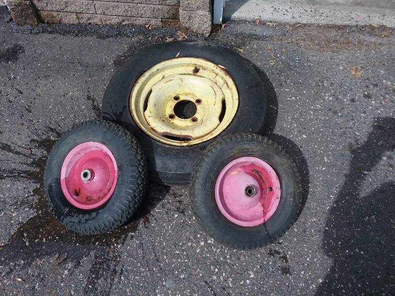 lot 113 image: Lot - Tires (2) 4.804.00 & (1) 4 Lug Rim (Bad tire)