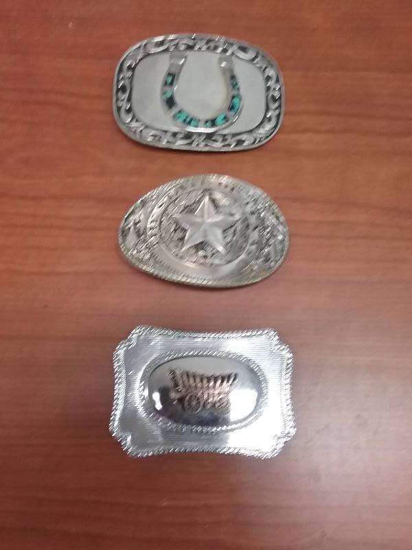 lot 159 image: Lot - Belt Buckles - Horshoe, Texas, Covered Wagon