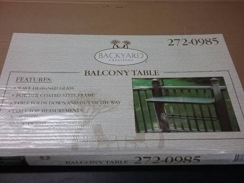 lot 194 image: BalconyDeck Table , Folds Down & Out, 36x20 NIB