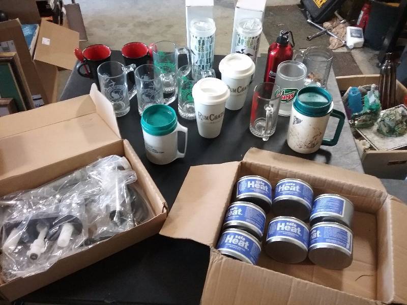 lot 202 image: Lot - New Laundry Tub Faucet Kit, Safe Heat Fuel, Misc GlassesCups