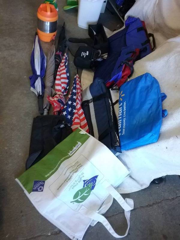 lot 203 image: Lot - Umbrellas, Bubble Keg, Bags, Etc