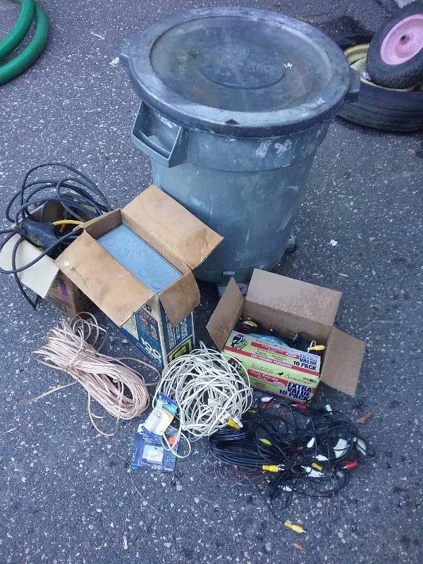 lot 208 image: Lot - Trash Container, Misc Cable, Wires, Electrical