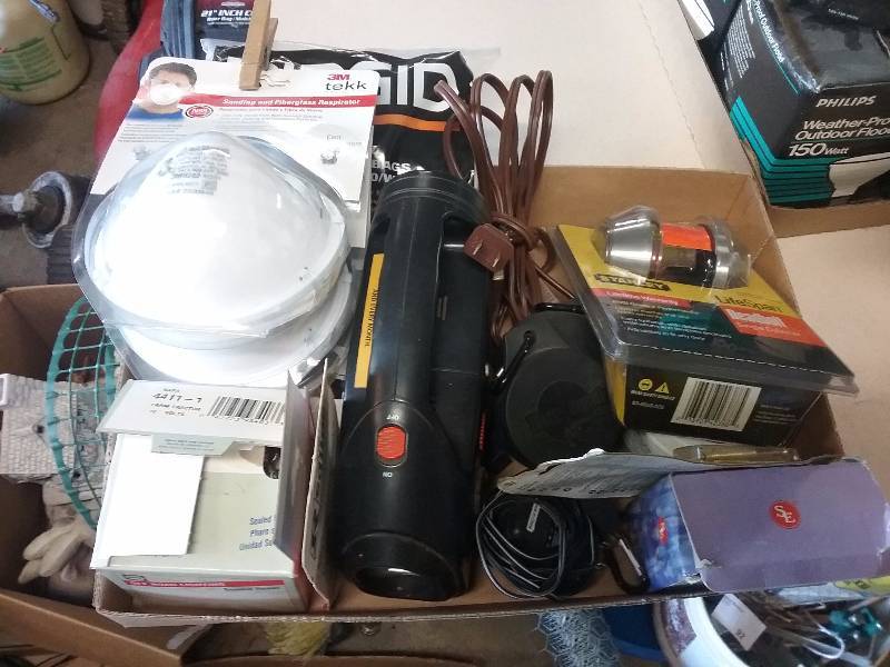 lot 210 image: Lot - Misc Electrical Supplies, Respirators, Deadbolt, Dust Bags, Lots of new items, etc
