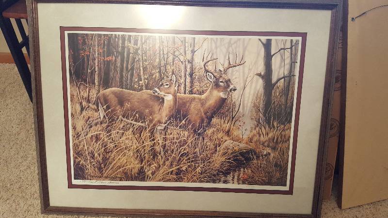 lot 144 image: Framed, Signed & Numbered Michael Glenn Monroe, Buck & Doe, 409950, 32x25