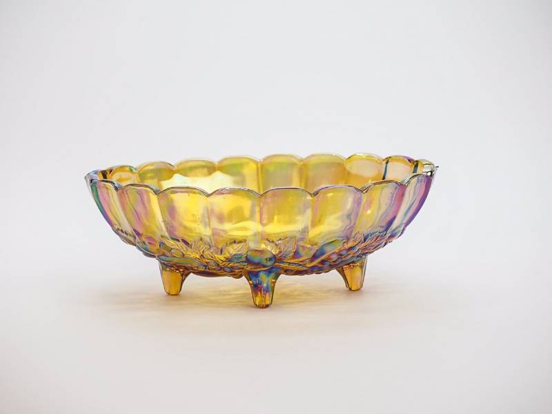 lot 27 image: Indiana Harvest Marigold Carnival Glass Fruit Bowl