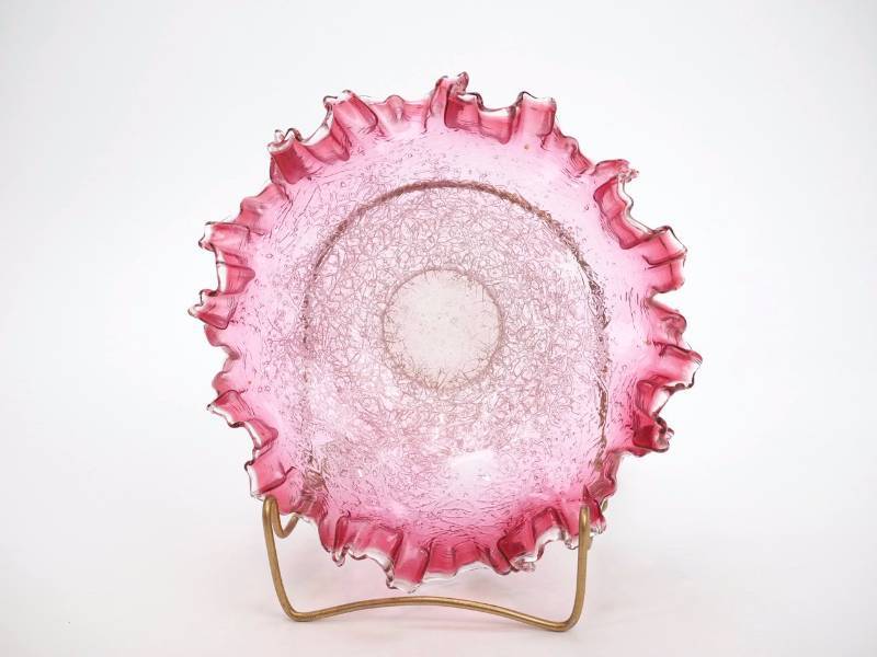 lot 55 image: Victorian Cranberry Glass Brides Basket with Crackle Overshot