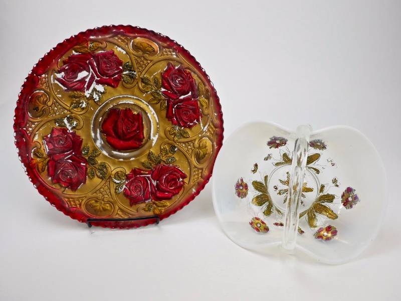 lot 69 image: Duncan Miller Basket & Northwood Plate Goofus Glass