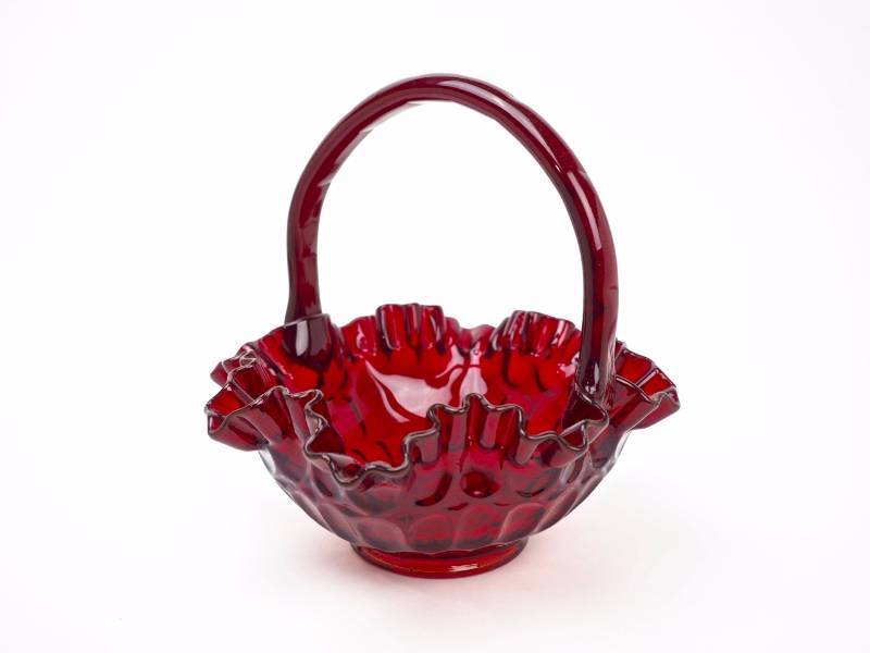 lot 70 image: Fenton ruby red thumbprint basket