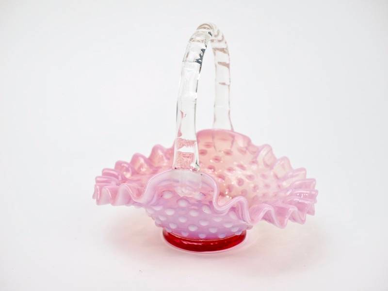lot 73 image: Early Fenton Cranberry Opalescent Hobnail Basket