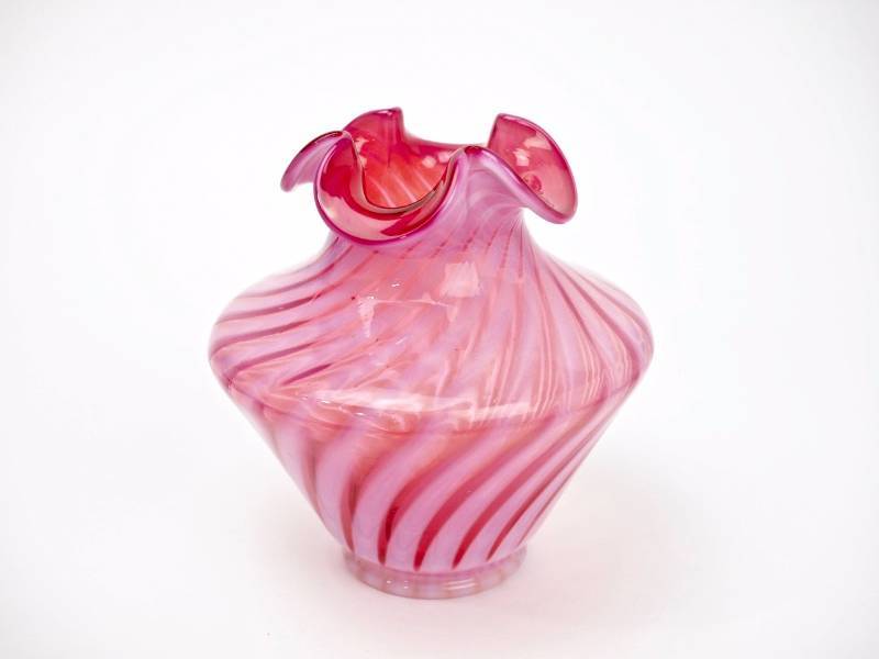 lot 74 image: Early Fenton Cranberry Opalscent Swirl Vase