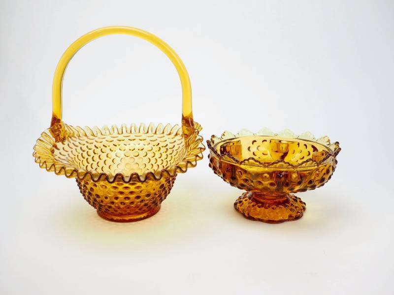 lot 77 image: Fenton Golden Hobnail Basket & Epergne