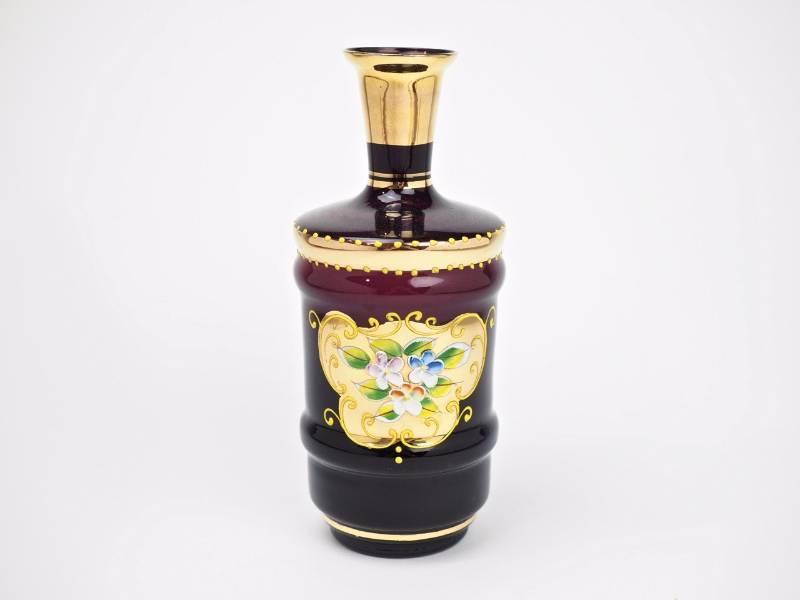 lot 117 image: Bohemian Amethyst Art Glass Bud Vase, Gold and Enameled Floral Dcor
