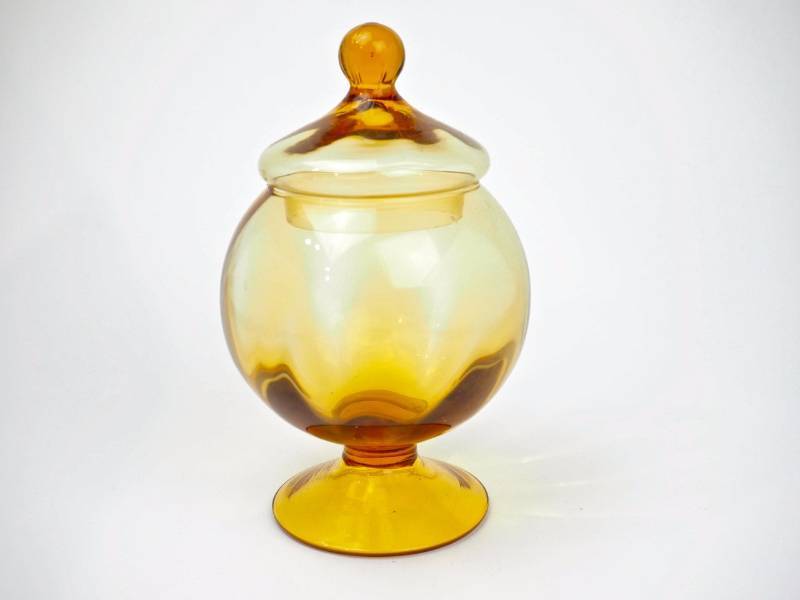 lot 118 image: Stunning Dark to Light Yellow Blown Glass Covered Bowl, Optic Panels