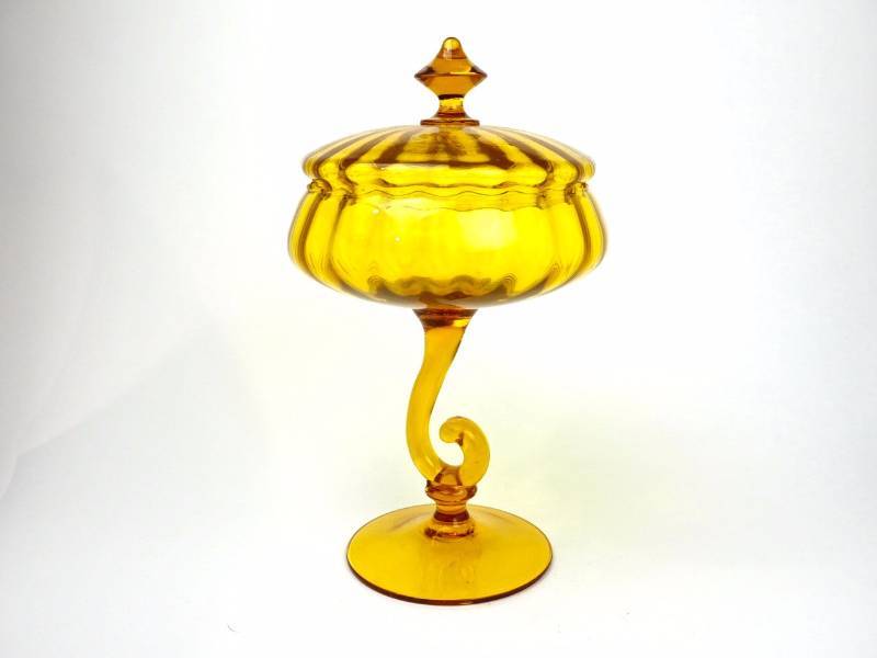 lot 119 image: Italian Style Blown Glass Covered Bowl with Decorative Stem
