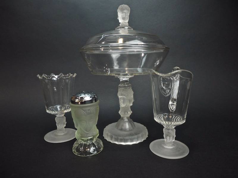 lot 137 image: Three Faces Collection, Covered Compote, Spooner, Shaker and Creamer