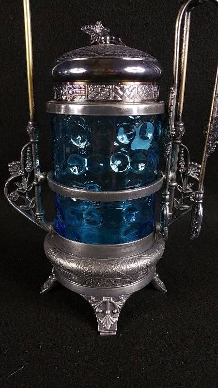 lot 42A image: Victorian Blue Glass Pickle Castor