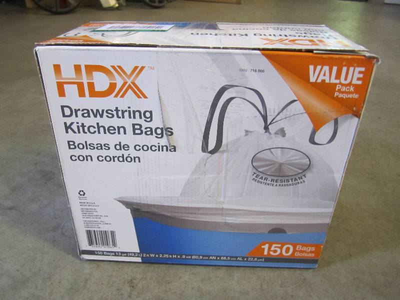 lot 22 image: Box of 150 Drawstring Kitchen Bags ...