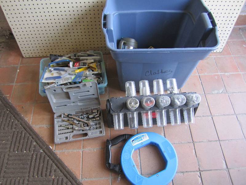 lot 43 image: Tote full of misc Tools Hardware Or...