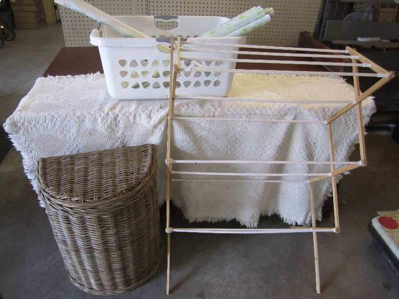 lot 120 image: Misc lot vintage clothes hamper, la...