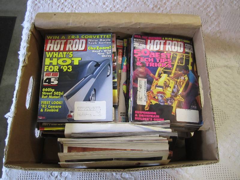 lot 217 image: Box full of Hot Rod Car Craft and o...