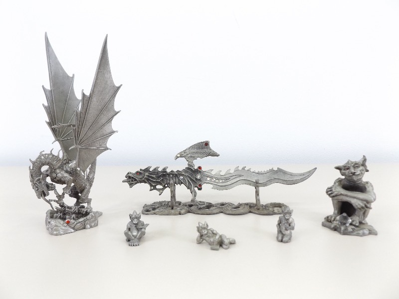 lot 29 image: Lot of Denicolo SunGlo, and Guardian Gargoyles Pewter Figures 