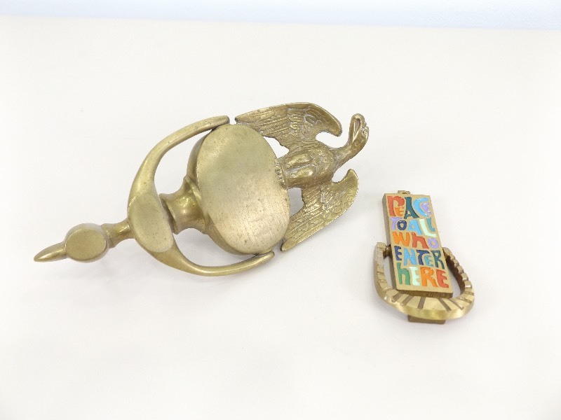 lot 35 image: 2 Vintage Brass Door Knockers