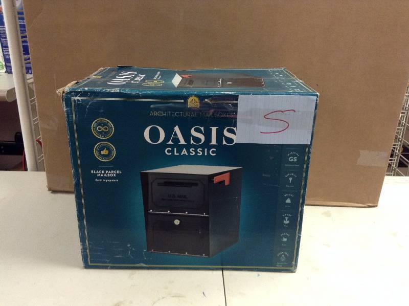 Architectural Mailboxes Oasis Classic Locking Post Mount Parcel Mailbox with High Security Reinforced Lock, Black open box never used