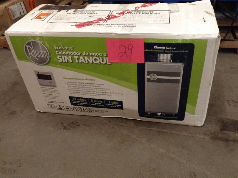 Rheem 8.4 GPM Natural Gas Mid Efficiency Outdoor Tankless Water Heater open box never used