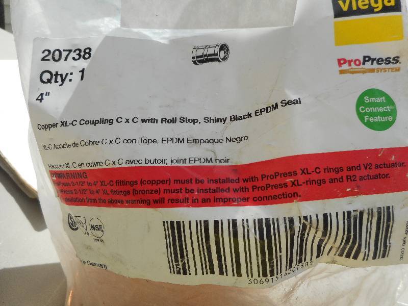 Viega Propress XL-C Coupling with Stop, 20738