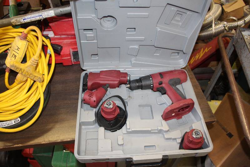 lot 43 image: 18V Cordless Tools w Case Includes Body, Interchangable Heads - Drill, Multi-Tool, SanderGrinder, And More
