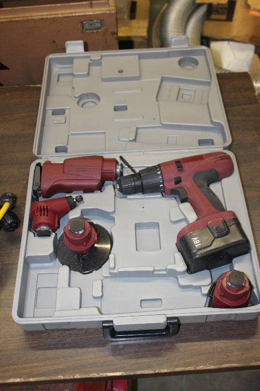 lot 49 image: 18V Cordless Tools w Case Includes Body, Interchangable Heads - Drill, Multi-Tool, SanderGrinder, And More