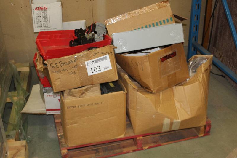 lot 102 image: Pallet Lot of Electrical Equipment Includes Large Breakers, Fuses