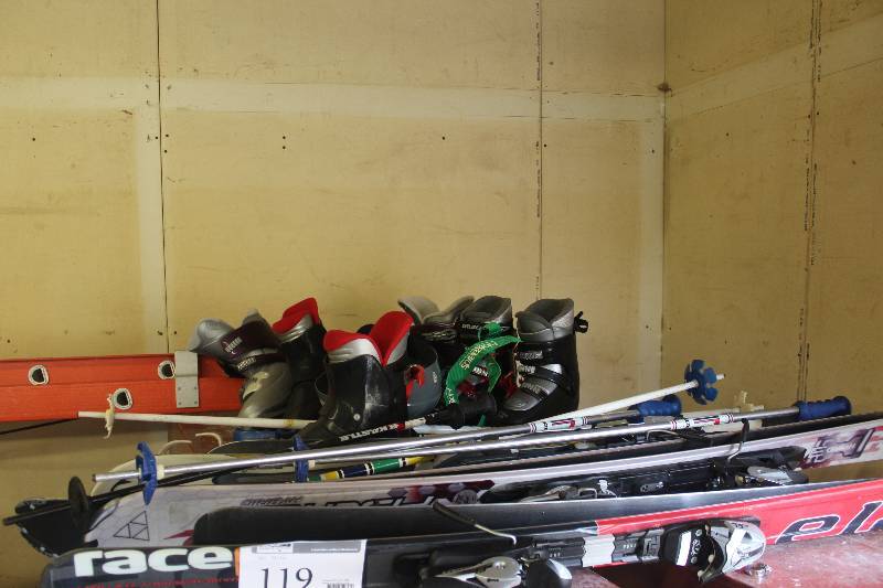 lot 119 image: Ski Equipment Includes Skis, Boots, Bindings, Poles