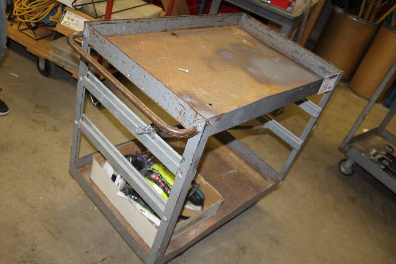 lot 134 image: 4-Wheel Metal Utility Cart and Contents