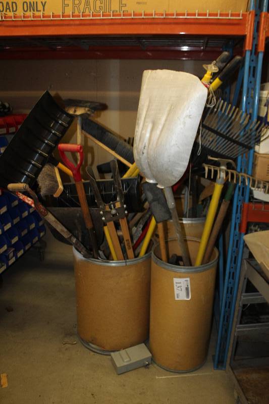 lot 137 image: Shovels, Rakes, Brooms