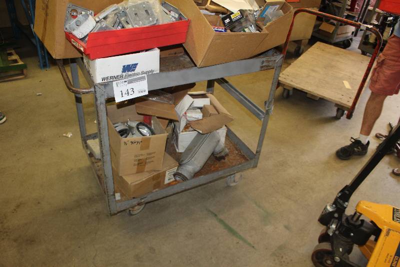 lot 143 image: 4-Wheel Metal Utility Cart and Contents