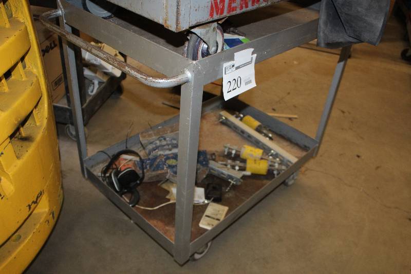lot 220 image: 4-Wheel Metal Utility Cart and Contents