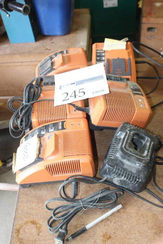 lot 245 image: Lot of (6) Ridgid Cordless Tools Battery Chargers
