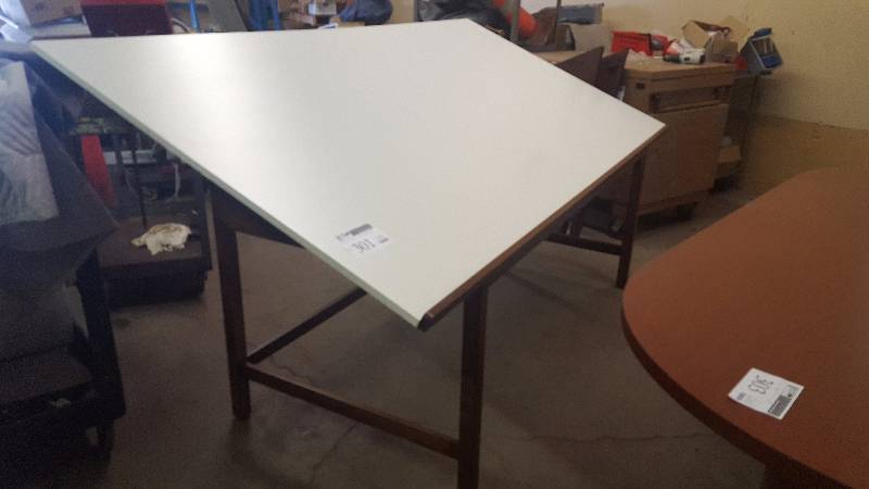 lot 301 image: Wooden Frame Blue Print Angled Table