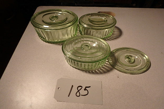 lot 185 image: 3 Oval Green Glass