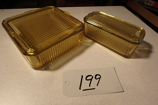 lot 199 image: Pair Amber Glass Refrigerator Dishes
