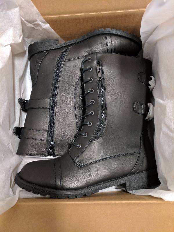 Journee Collection Womens Zipper-Pocket Combat Boot Black - 8.5