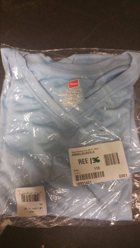 Hanes Womens Cool DRI V-Neck T-Shirt Light Blue - X-Large