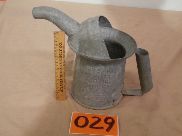 lot 29 image: Embossed Tin Automotive Oil Filler Can