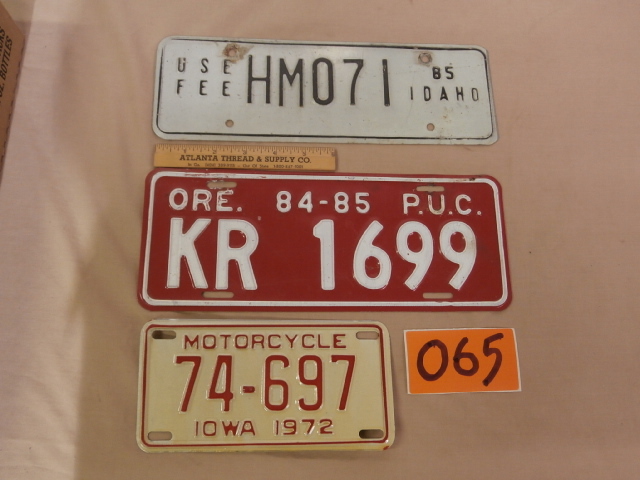 lot 65 image: Three Vintage License Plates